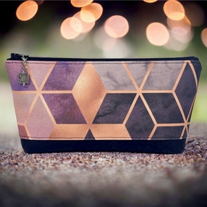 Pink Geo Canvas and Black Cork Zipper Pouch