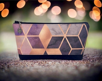 Pink Geo Canvas and Black Cork Zipper Pouch