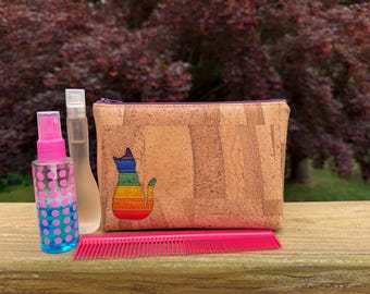 Rainbow Cat Zipper Pouch with Scorched Cork