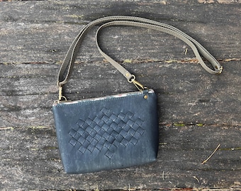 Mini Crossbody Bag with Woven Forest Green Cork
