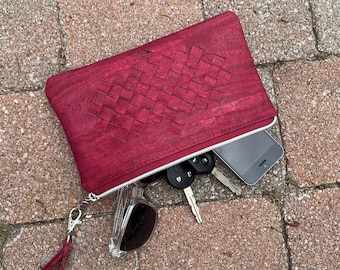 Cranberry Cork Woven Wristlet