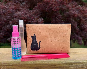 Cat Zipper Pouch with Natural Cork