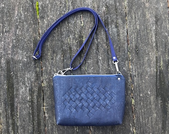 Mini Crossbody Bag with Woven Navy Cork