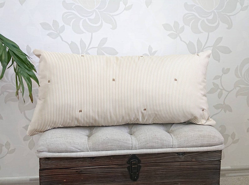 Long lumbar pillow Tan cushion cover