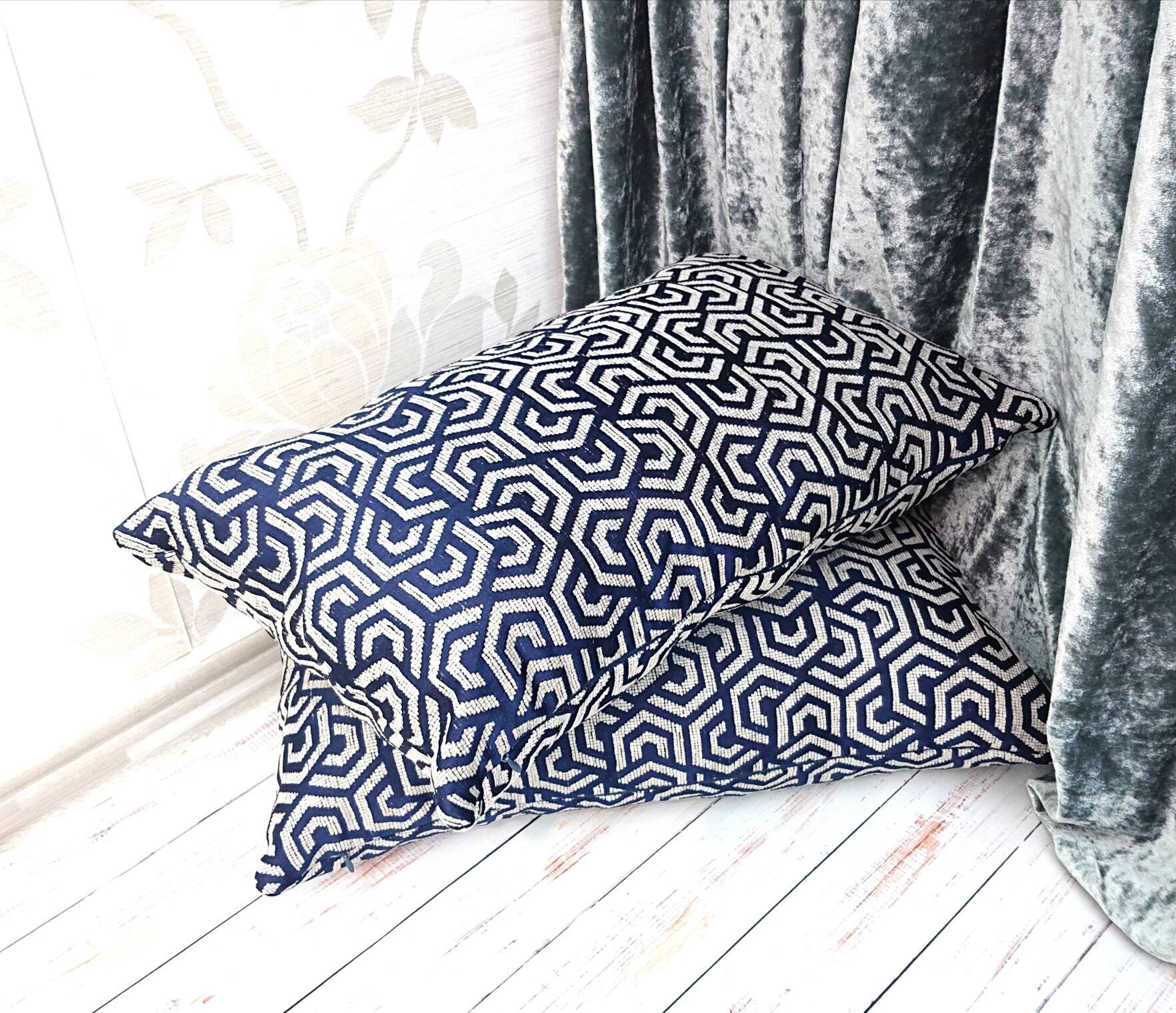 Navy geometric cushion Midnight blue cushion Navy beige Etsy