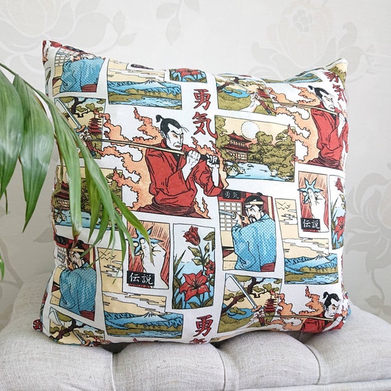 Japanese throw pillows Samurai pillow Chinoiserie pillow Etsy