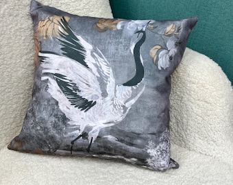 Sandhill crane chinoserie pillow, Bird pillow, Oriental pillow,  Asian pillow, 18 x 18 pillow cover, Chinese throw pillow, Bird cushion,