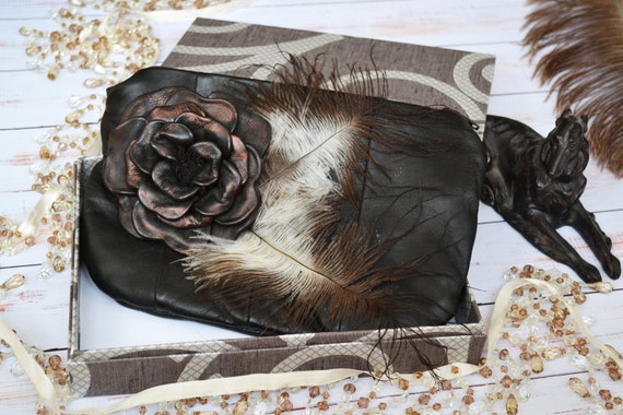 feather clutch purse