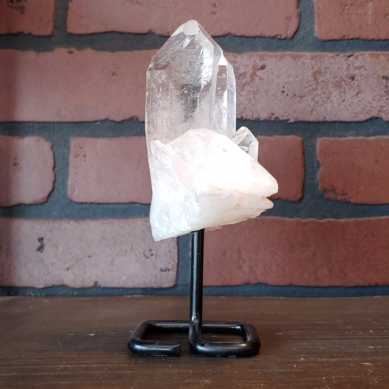 Clear Quartz Point on Metal Pin Stand image 2