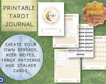 Mystic Tarot Journal - Páginas imprimibles del diario del Tarot - Descarga instantánea