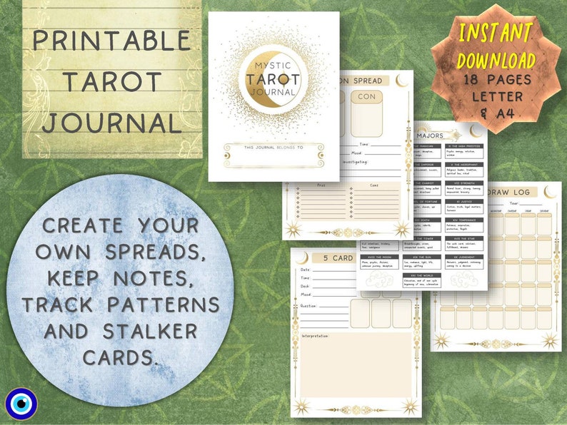 Mystic Tarot Journal Printable Tarot Journal Pages Instant Download image 1