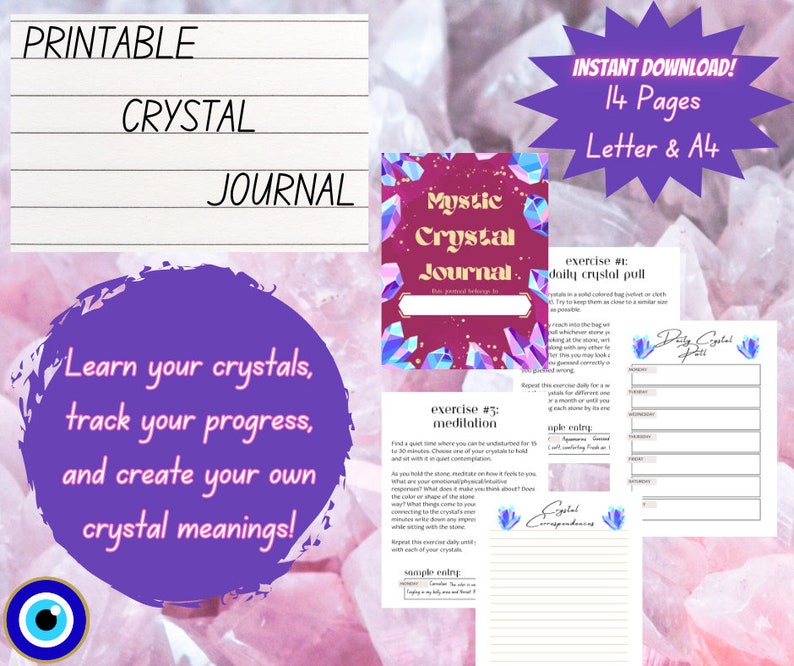 Mystic Crystal Journal Printable Crystal Journal Pages Instant Download image 1