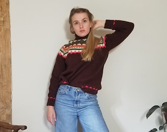 40s Hand Knitted Norwegian Polo Neck. Small / Medium. Wool, Chunky, Cosy