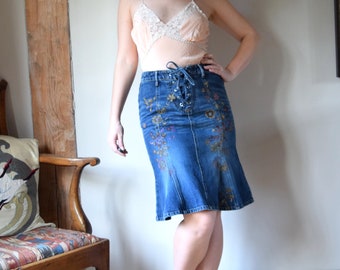 Karen Millen y2k Corset Front Denim Skirt.