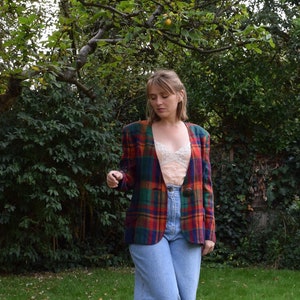 90s Umberto Ginocchietti Tartan Blazer. Size 42 / Medium. Linen image 1