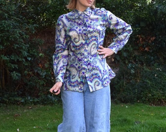 70s Psychedelic Silk Shirt. Size 36. Speake of Regent Street. Paisley, Floral