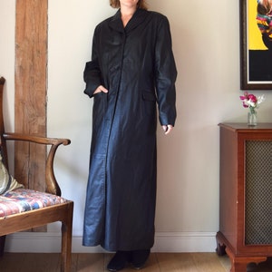 90s Black Leather Maxi Coat. Uk 16 / Eur 42. Capelle, Trenchcoat