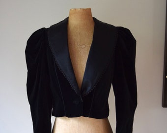 Black Velvet Trachten Jacket. Size 38. Puffed Sleeves, Cropped, Austrian.