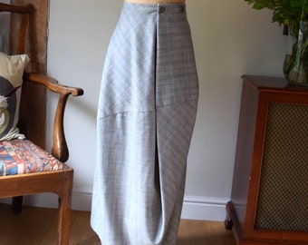 Shirin Guild Wool Hitched Maxi Skirt. Size S / 29" Waist. Grey, Prince of Wales Check