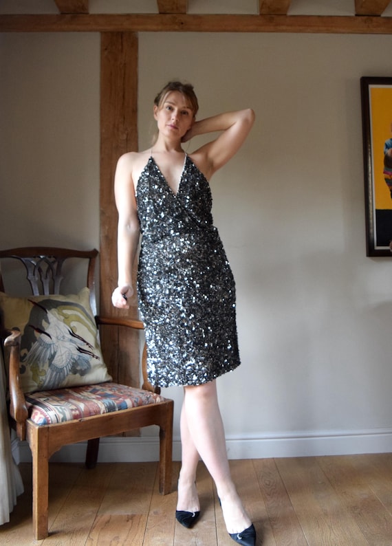 Vintage Sequin Evening Dress. 29" Waist. Halter Style, Matilde Cano