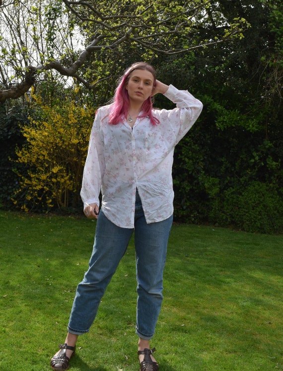 rose print button down