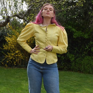 1980s Raw Silk Puff Sleeve Jacket. Small / 33 Chest. Chartreuse image 1