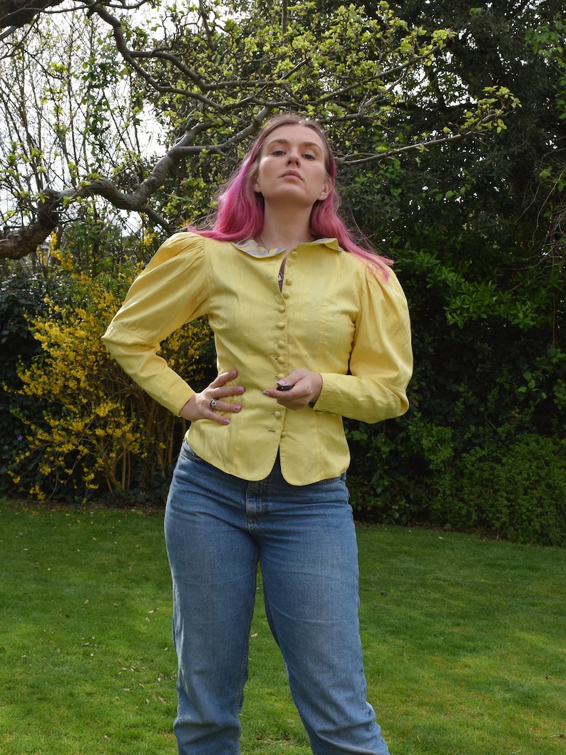 1980s Raw Silk Puff Sleeve Jacket. Small / 33 Chest. Chartreuse image 1