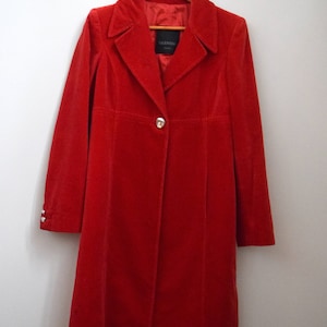 90s Valentino Jeans Red Velvet Coat. IT 44. Cotton, Flared, Empire Waist image 5
