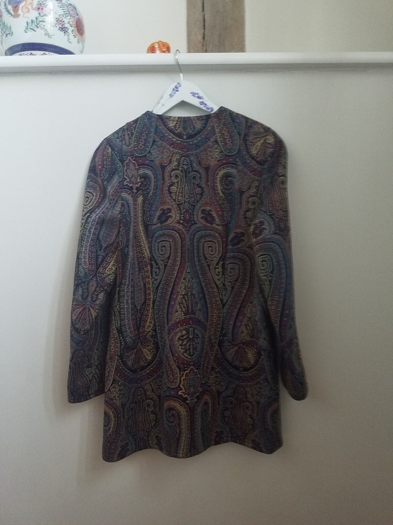 Cotton Red Purple 39 Chest Medium 80s Caroline Charles Paisley Blazer Longline Blue