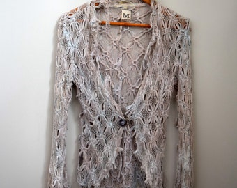 People of the Labyrinths Crochet Cotton Cardigan. Size M. Spider Web, Screen Printed.