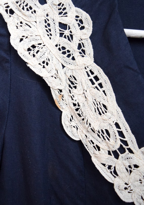 80s Laura Ashley Sailor Collar Linen Dress. UK 12… - image 6