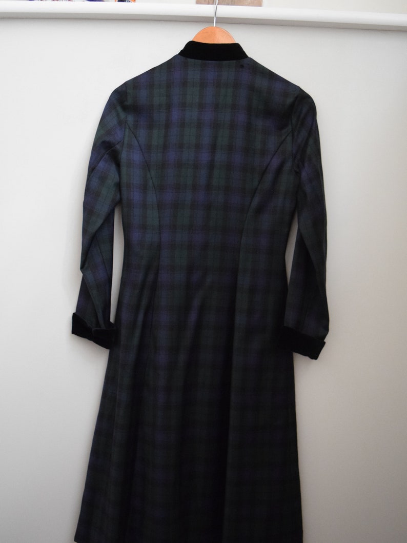 80s Laura Ashley Wool Coat-Dress. Size 10. Green Tartan, Midi image 6