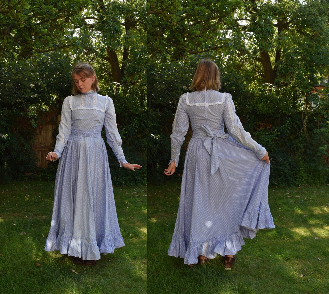 70s Laura Ashley Maxi Dress. UK Size 10. Sold as Seen. Blue, Ruffled ...