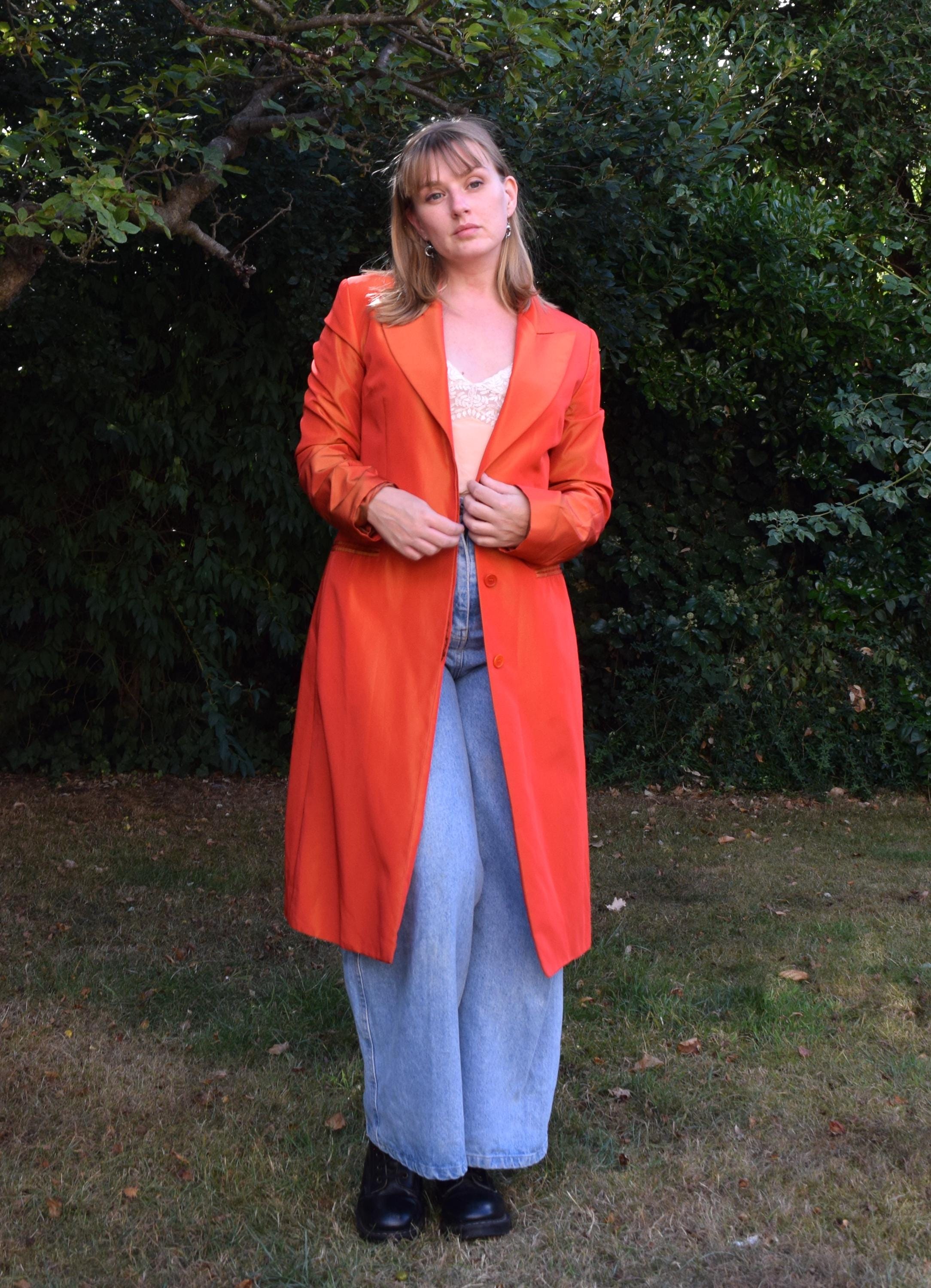 Romeo Gigli, Romeo Gigli 90s Orange-red Irridescent Coat. Size IT 42