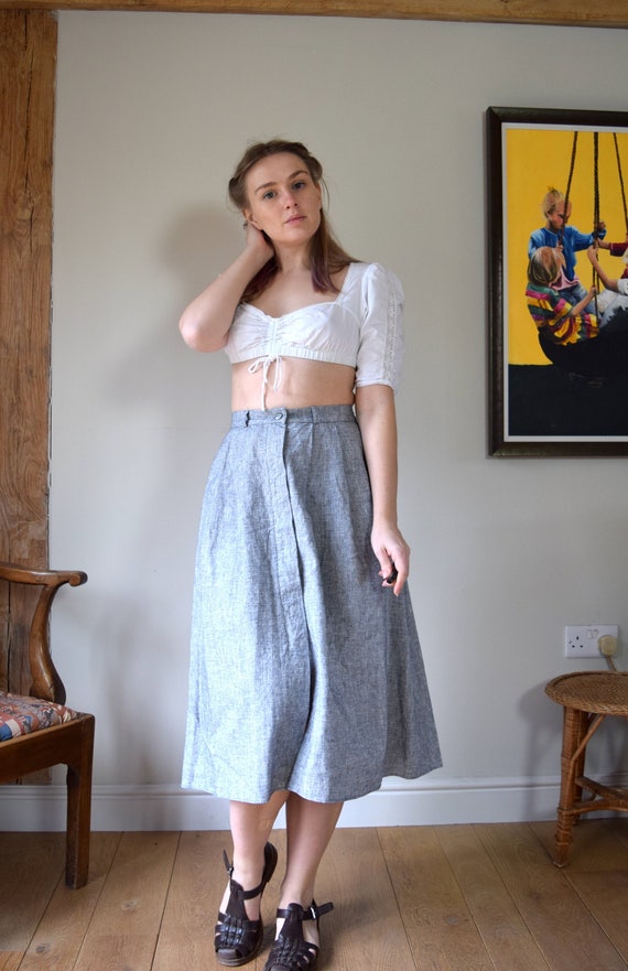 Vintage Agnes B Grey Linen Midi Skirt. 90s. Size 3