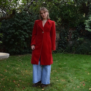 90s Valentino Jeans Red Velvet Coat. IT 44. Cotton, Flared, Empire Waist image 1