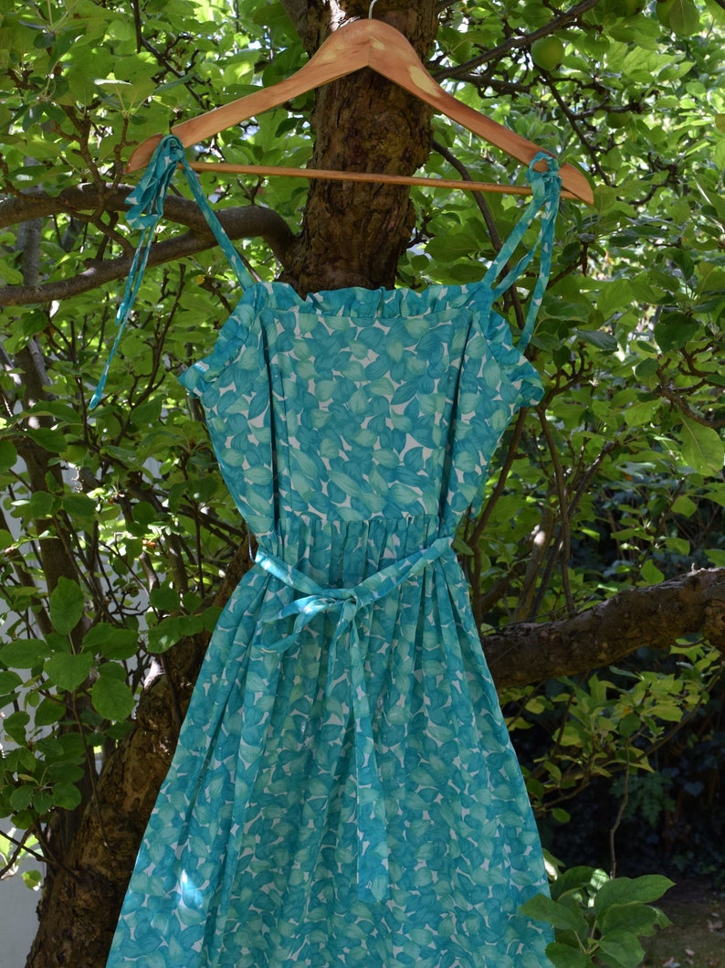 70s Green Cotton Maxi Dress. Extra Small / 24 Waist. Floral, Feminette Models image 4