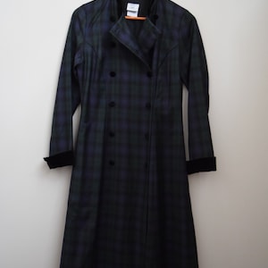 80s Laura Ashley Wool Coat-Dress. Size 10. Green Tartan, Midi image 5