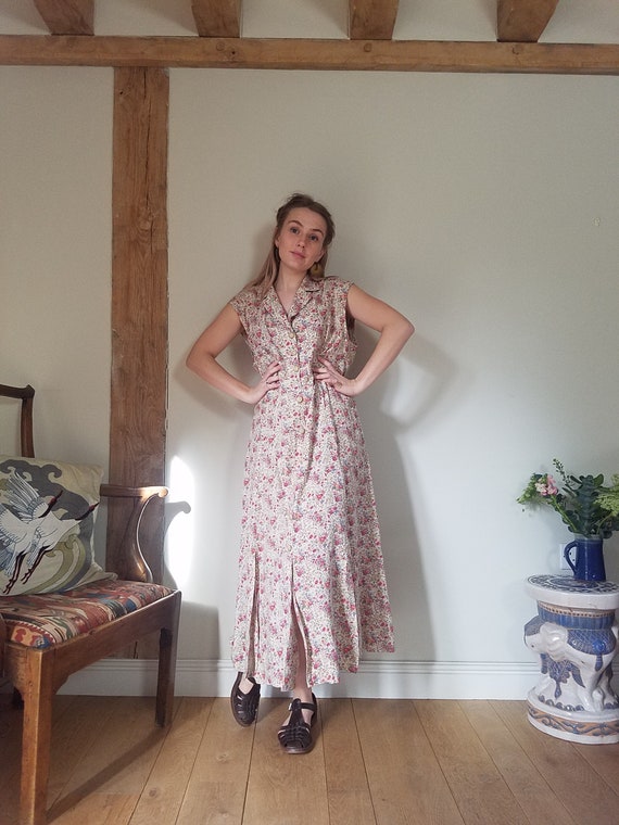 Vintage 70s Floral Tea Dress. Maxi.  Large - 47" … - image 4