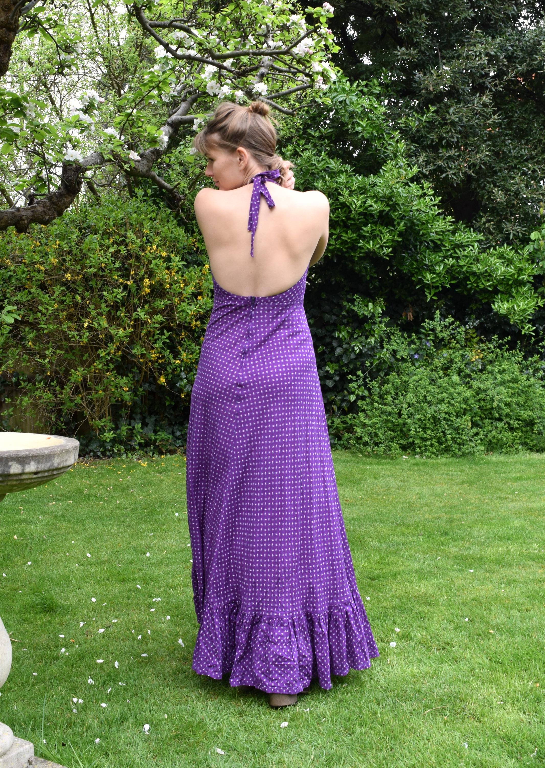 RARE 70s Laura Ashley Halterneck Low Back Dress. 29