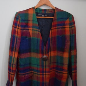 90s Umberto Ginocchietti Tartan Blazer. Size 42 / Medium. Linen image 4