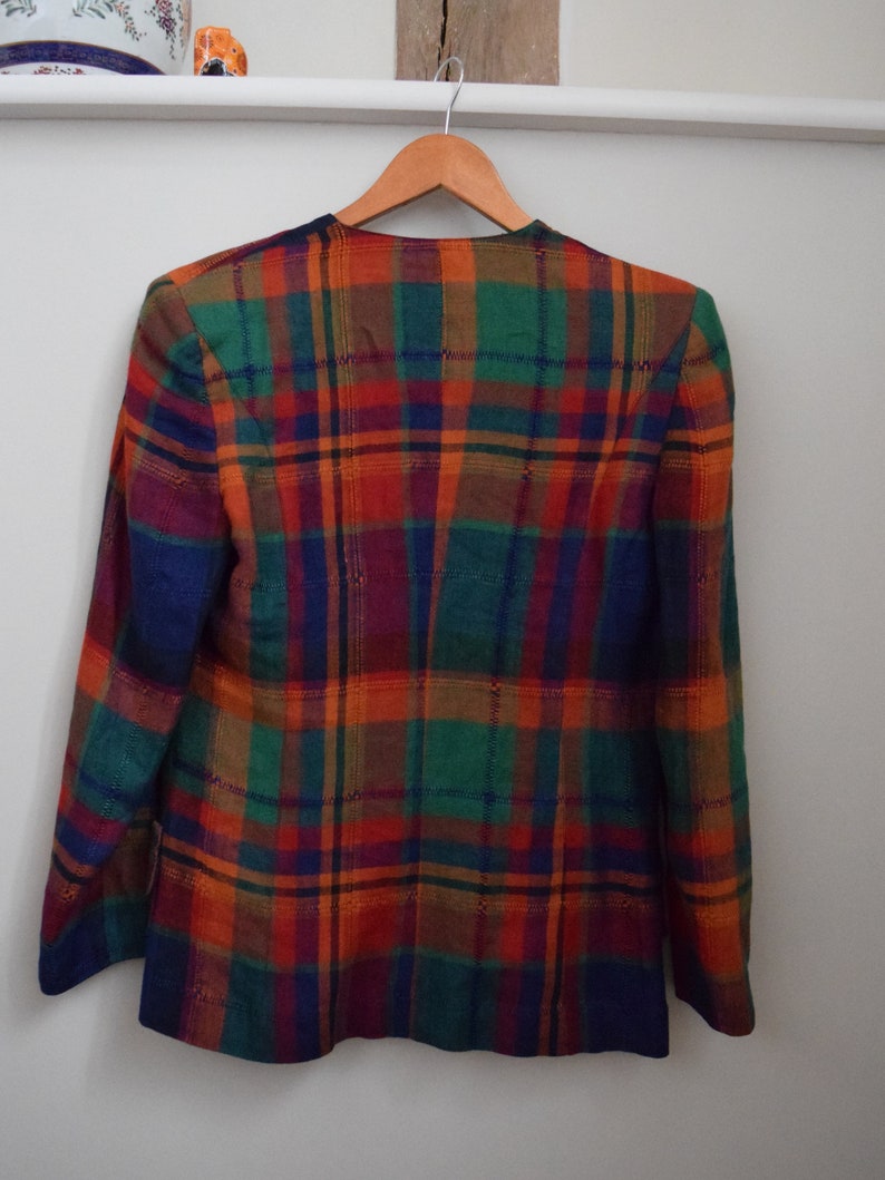 90s Umberto Ginocchietti Tartan Blazer. Size 42 / Medium. Linen image 7