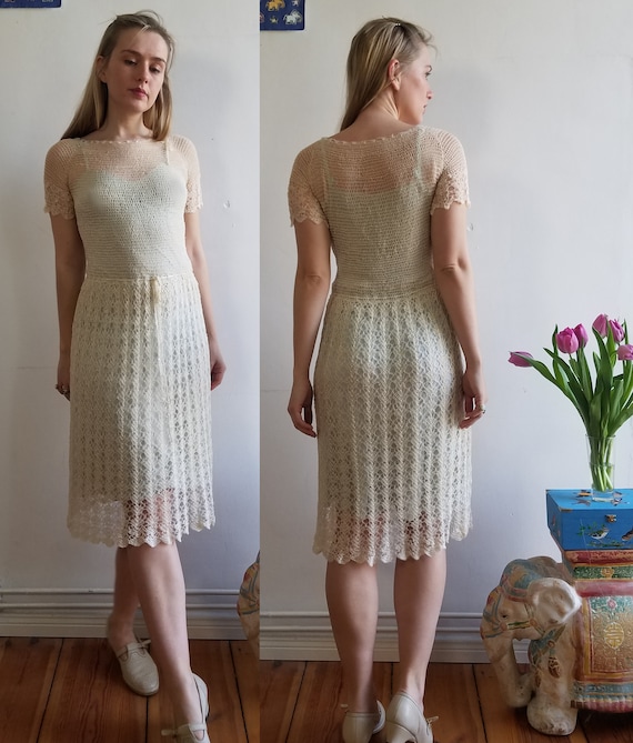 Vintage 1930s Crochet Day Dress. Small - Medium. W