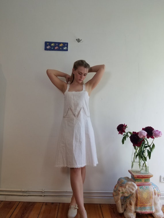 Antique Embroidered Cotton Slip. Small / Medium. W