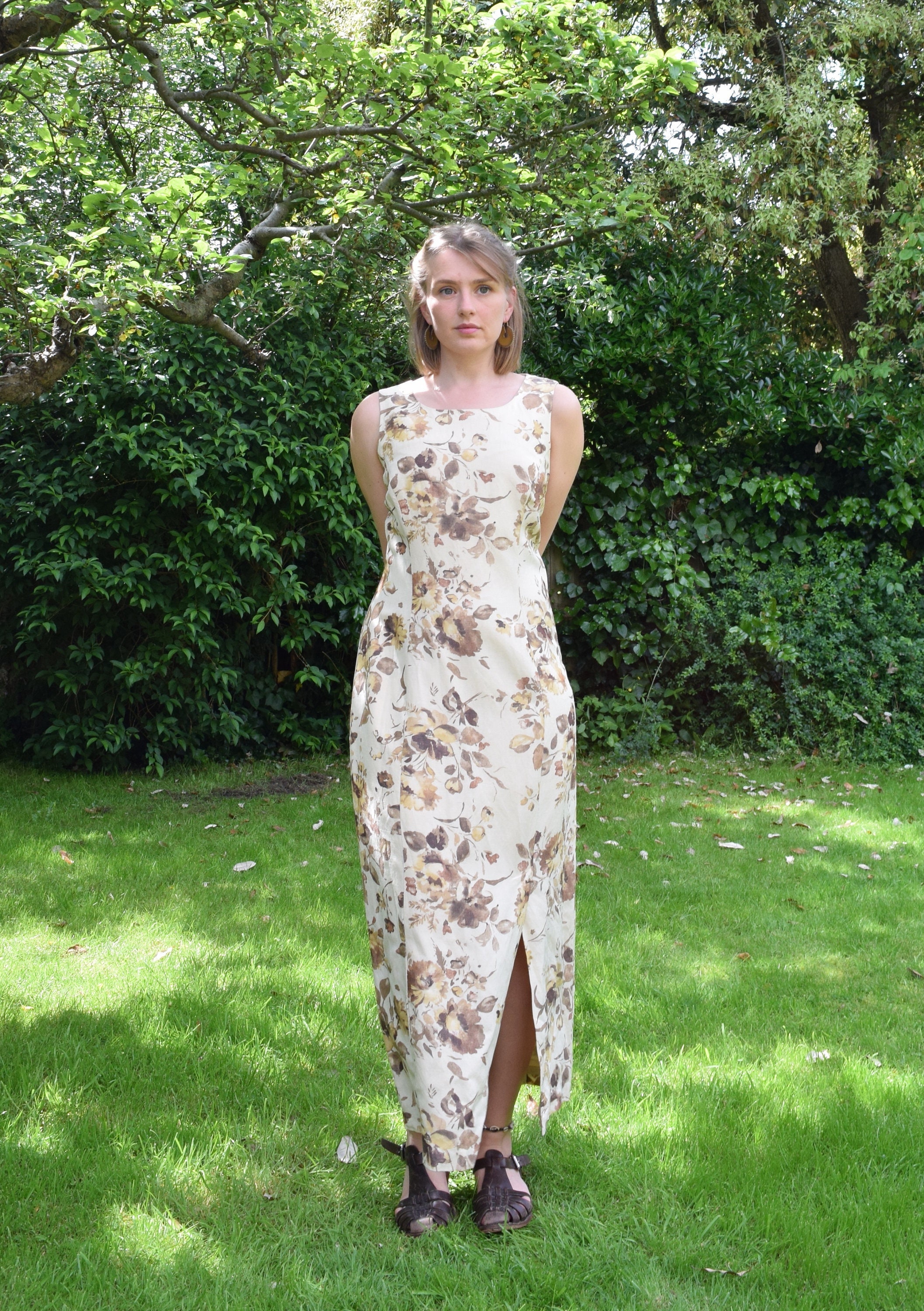 LAURA ASHLEY✨シルク100% ドッキングシフォンワンピース　フレア 90s Laura Ashley Linen and Silk Maxi Dress. UK 14. Floral, Shift