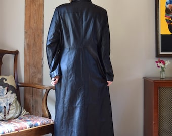 90s Black Leather Maxi Uk 16 Eur Capelle, Trenchcoat
