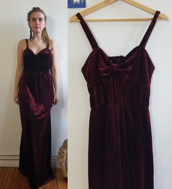 Vintage 70s Marion Donaldson Red Velvet Evening Dr