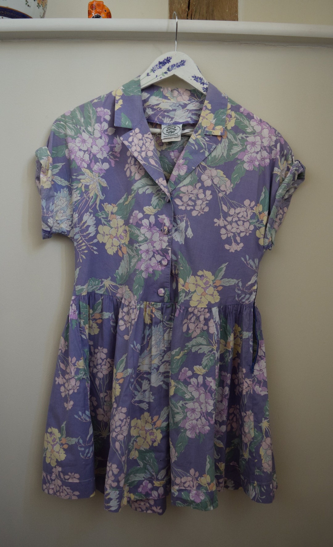 80s Laura Ashley Shortened Mini Dress. Lilac, Floral. UK 12 34 Chest ...