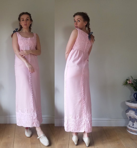60s Jean Varon Empire Waist Dress. Small 34 Chest. Regency Column Maxi Pink Ruffle. Pastel Etsy Canada