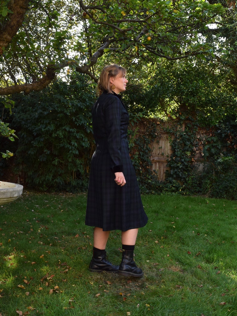 80s Laura Ashley Wool Coat-Dress. Size 10. Green Tartan, Midi image 4